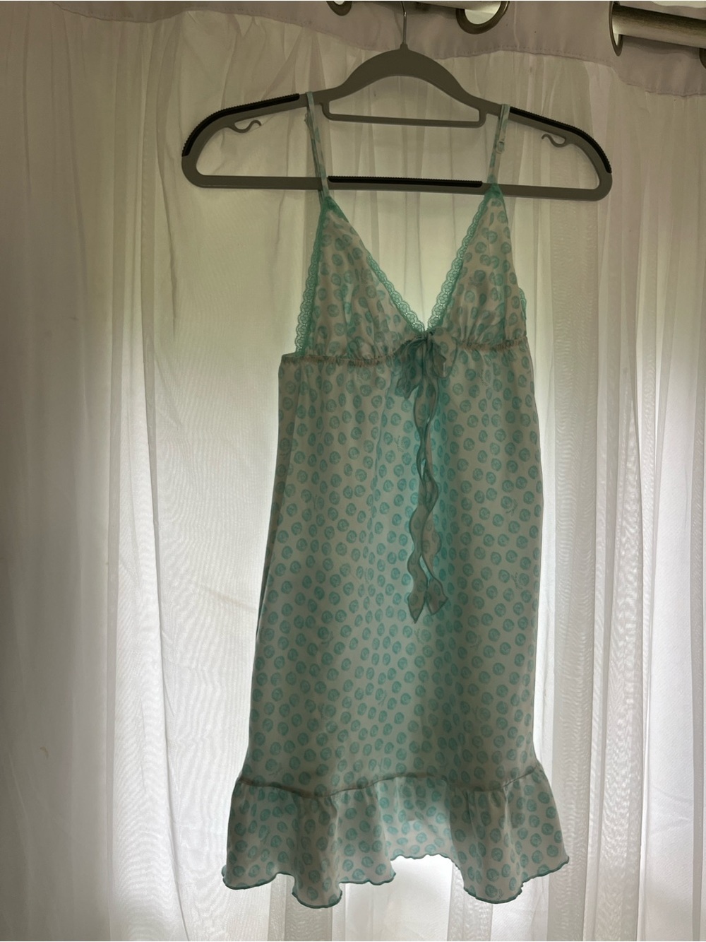 Victoria's Secret angels Aqua Polka Dot Lace-Trim Chemise XS intimate sexy hot